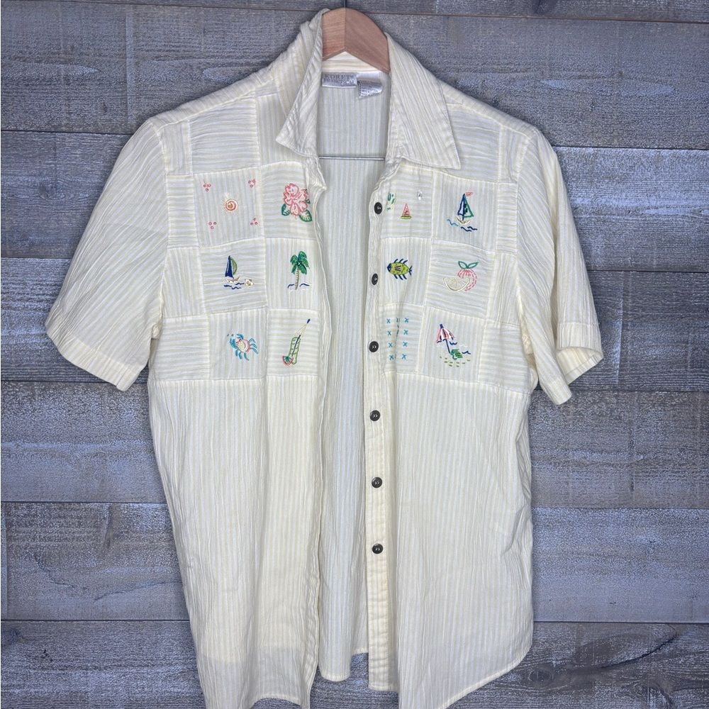 Koret medium womens yellow beach summer boat Embroidered striped Casual Shirt